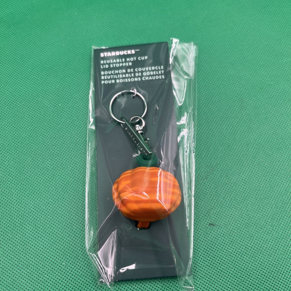 STARBUCKS PUMPKIN KEYCHAIN‎ REUSABLE HOT CUP LID STOPPER-NWT!